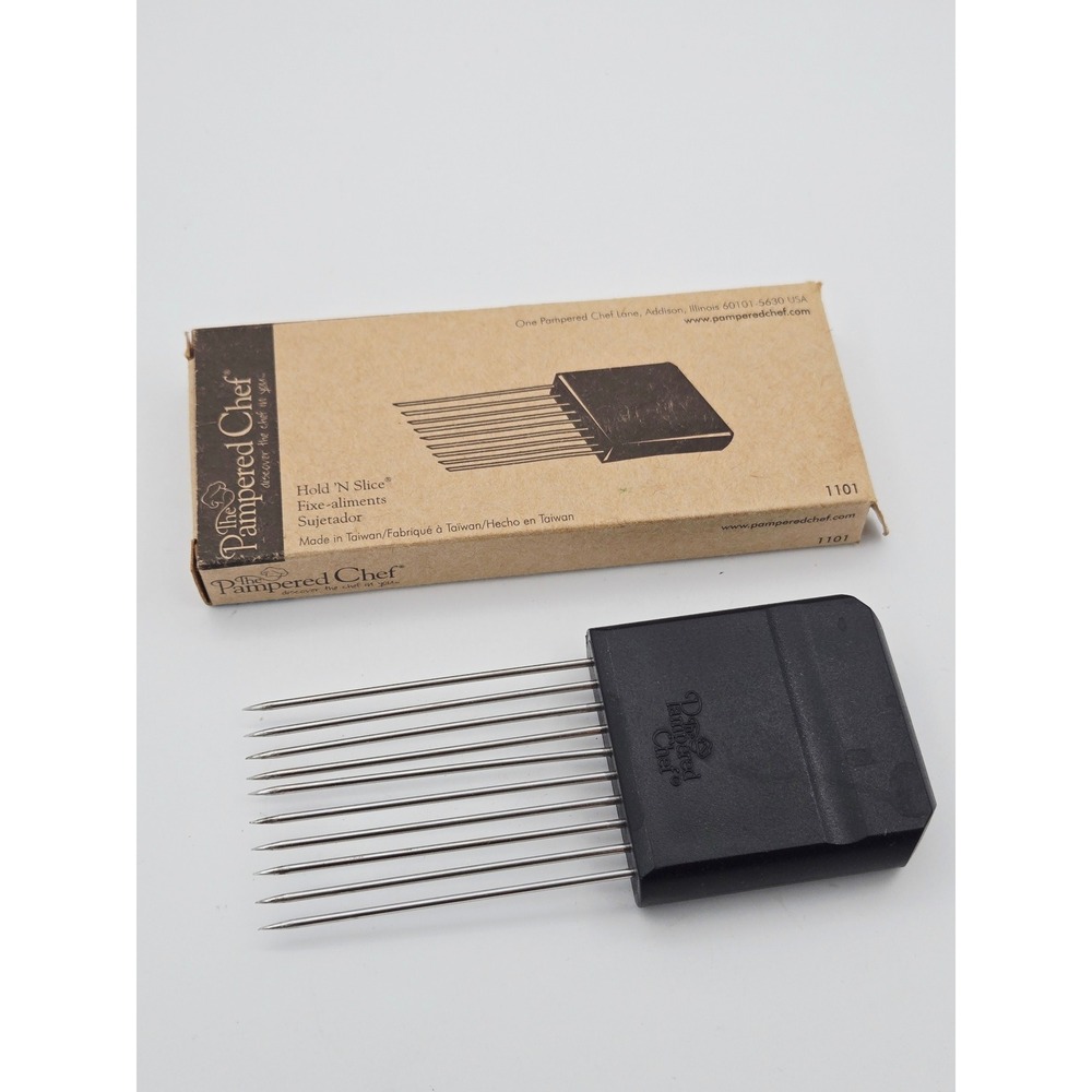 Pampered Chef Hold N Slice 1101 Black Stainless Steel Slicing Guide Tool Boxed
